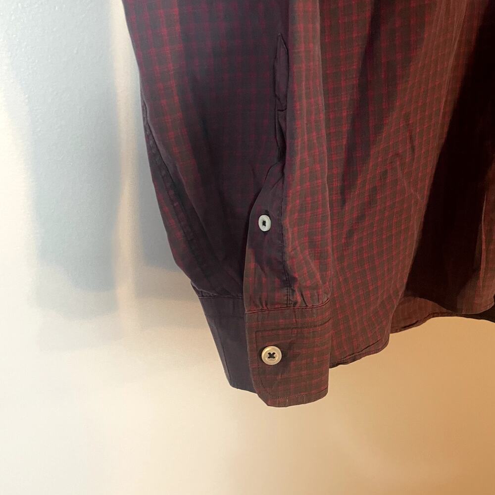 Billy Reid Red & Charcoal Checked Print Button Up… - image 6